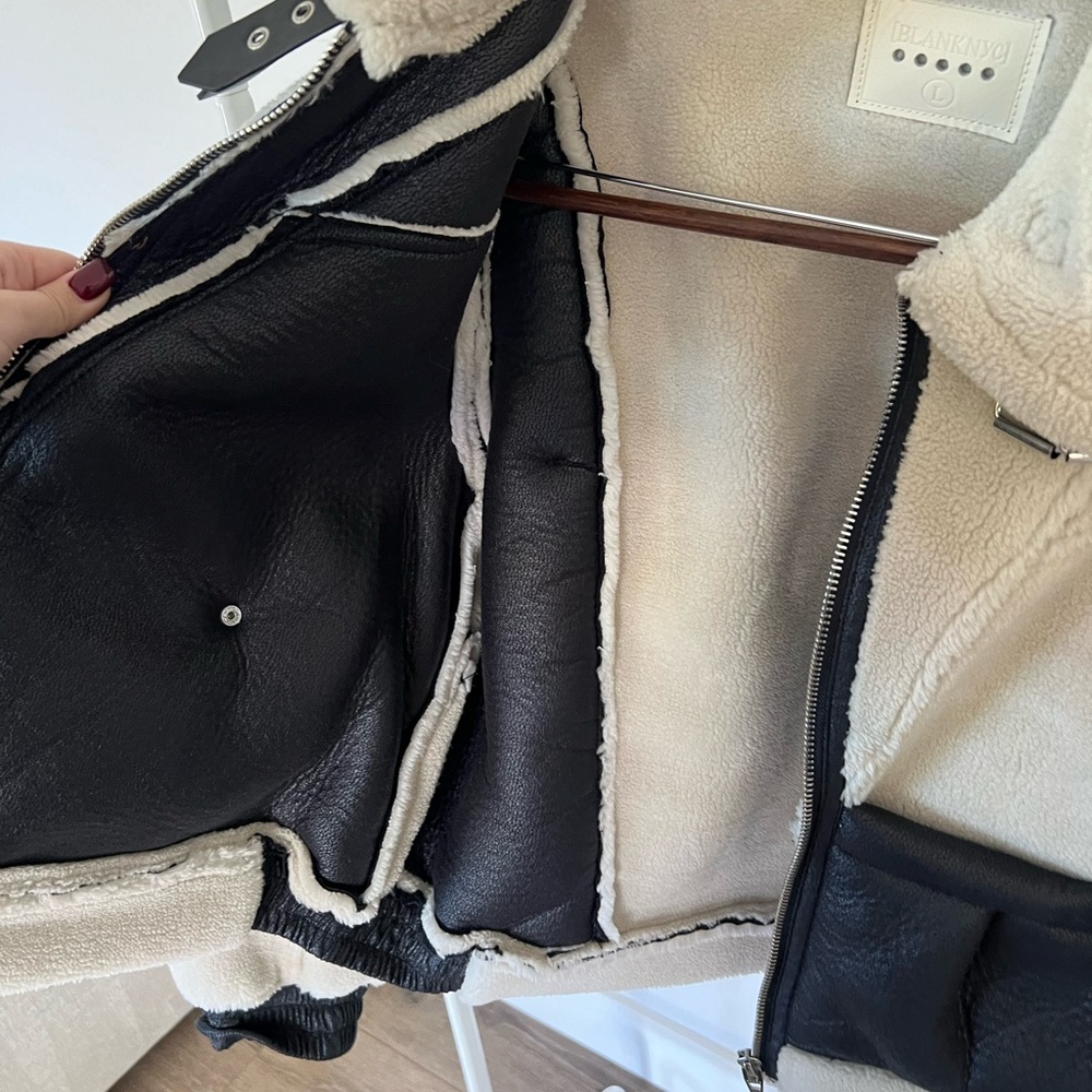 BlankNYC Faux Leather & Faux Shearling Jacket Women's Black and Cream Jacket - Picture 9 of 11